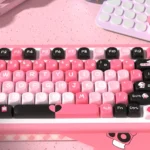 Artistic close-up of Heartbeat PBT MCA keycaps set showcasing dynamic lines and durable PBT material from various angles, emphasizing personal expression.