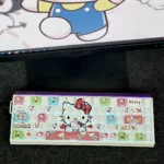 Hello Kitty side-printed backlit PBT keycaps set, showing charming motifs and vibrant illuminated legends from multiple playful angles.