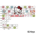 A full set of charming Hello Kitty side-printed backlit PBT keycaps set, showcasing vibrant legends and playful motifs from various angles, perfect for fans.