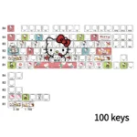 Vibrant Hello Kitty side-printed backlit PBT keycaps set for 75-87 layout, showcasing charming illuminated motifs on a keyboard.