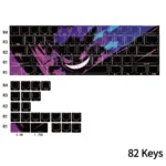 Dynamic angle of the iconic Gengar backlit artisan keycap set, highlighting its mischievous glowing purple and sculpted details. A captivating pop culture.