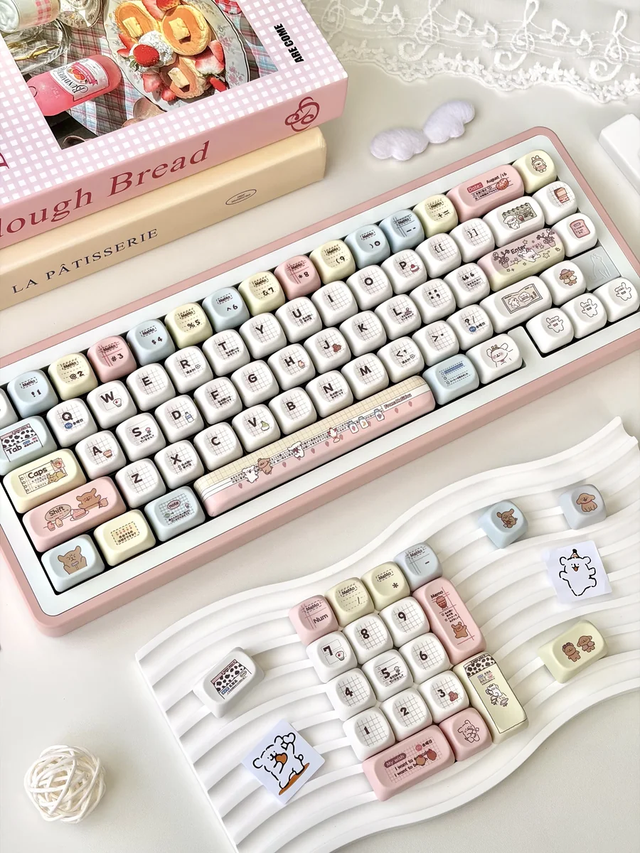 Animal Spa: Iconic Maltese Dog MOA Keycap Set with adorable animal and dessert motifs from various angles, highlighting unique, comfortable MOA profile.