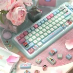 Elegant PBT Ink Wash Brilliance Keycaps Set, showcasing intricate traditional Chinese ink wash painting details and sophisticated muted tones for refined desks.