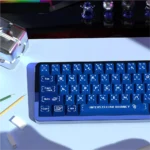 Interstellar Journey PBT Dye-sub Keycap Set from various angles, showcasing vibrant cosmic nebulae and celestial designs for an immersive space theme.