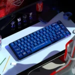 Immersive Interstellar Journey PBT Dye-sub Keycap Set for cosmic wonder, featuring vibrant nebulae and celestial designs on a mechanical keyboard.