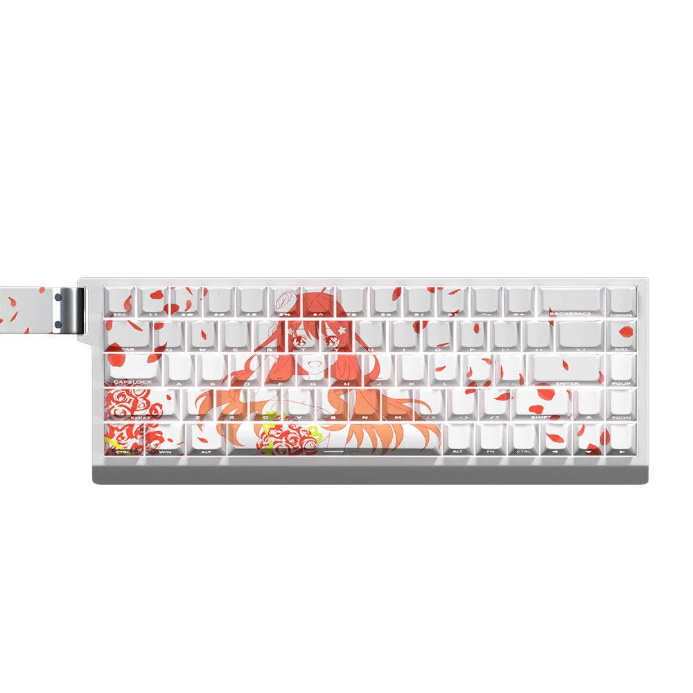 Itsuki Nakano PBT side-lit keycaps set, showcasing vibrant Quintessential Quintuplets anime art, clean tops, and glowing legends in a detailed view.