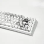 Detailed view of playful JK Girl PBT Dye-Sub keycaps set, highlighting their unique Japanese schoolgirl fashion, sweet colors, and durable PBT build.