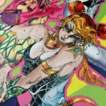 Angled view of the JoJo's Bizarre Adventure Desk Mat, highlighting Jolyne and Anasui's vibrant anime art and unique character design.