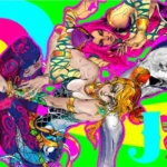 Close-up of the JoJo's Bizarre Adventure Desk Mat, showcasing the vibrant Jolyne and Anasui art in dynamic anime style, highlighting its unique design.