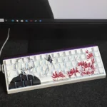 Enigmatic 82-key Ken Kaneki side-lit PBT keycap set, displaying a dark anime aesthetic with glowing legends, compatible with 636466 keyboards.