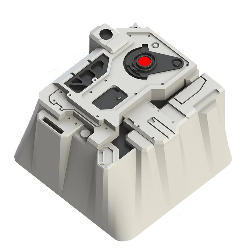 Premium sci-fi keycap, MOSS Wandering Earth artisan, showcasing its zinc-aluminum alloy and distressed futuristic aesthetic from a different angles.