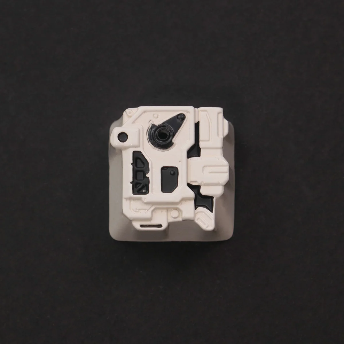 Premium sci-fi keycap: MOSS Wandering Earth artisan design. Close-up reveals distressed zinc-aluminum alloy finish and futuristic details.