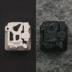 Close-up of a premium sci-fi keycap, MOSS Wandering Earth artisan design, showcasing detailed zinc-aluminum alloy craftsmanship with a futuristic artistic.