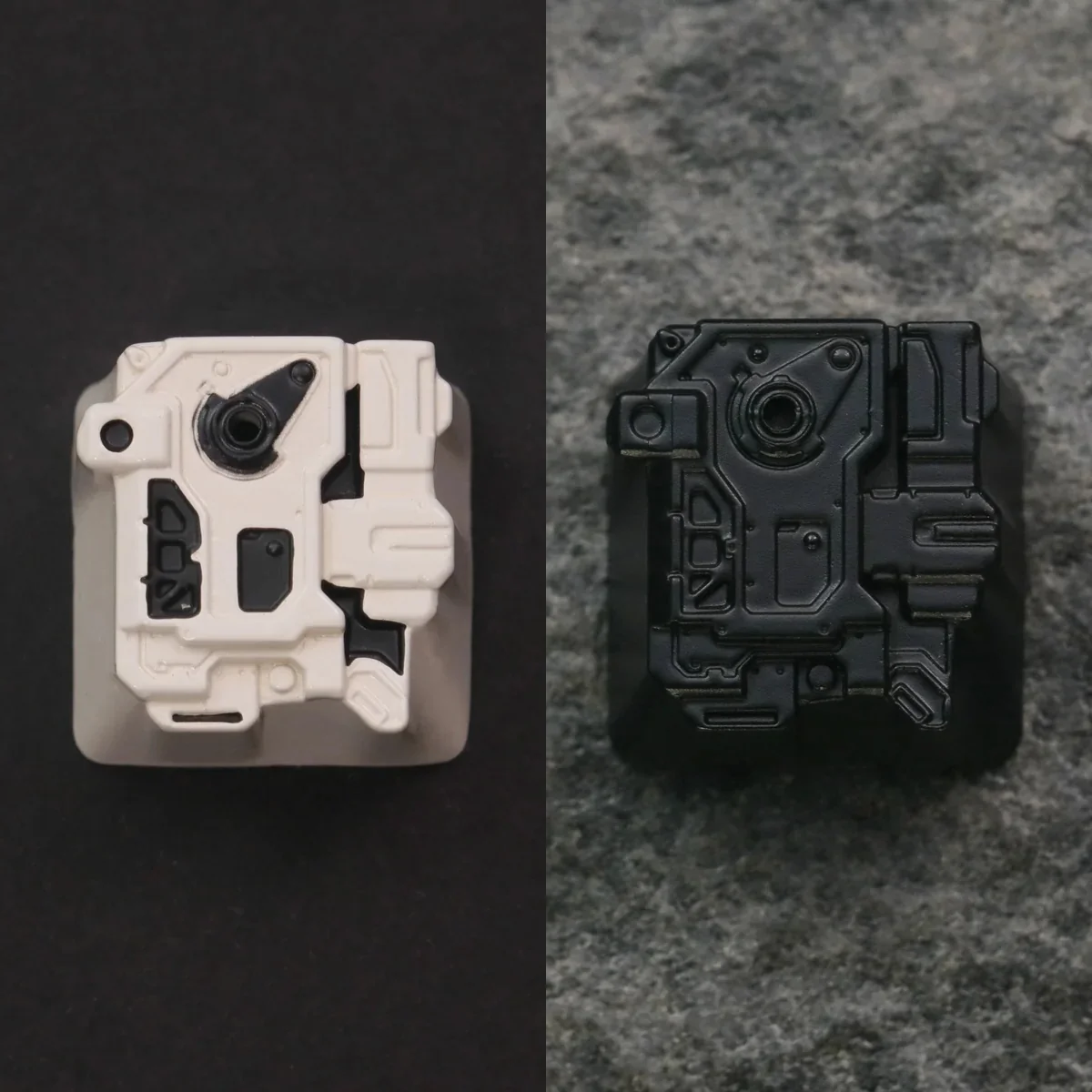 Close-up of a premium sci-fi keycap, MOSS Wandering Earth artisan design, showcasing detailed zinc-aluminum alloy craftsmanship with a futuristic artistic.