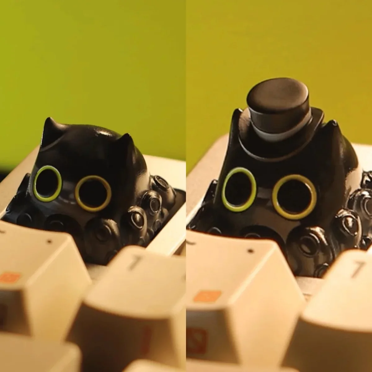 Handcrafted Lord of Mysteries Klein Moretti artisan keycap. A captivating dark fantasy design featuring a whimsical feline, arcane imagery design.