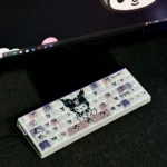 Gallery views of premium Kuromi Side-Engraved Backlit Keycaps Set, highlighting their dark-cute aesthetic, translucent keycaps, distinct legends.