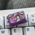 Exclusive Kurumi Tokisaki titanium artisan keycap (Tab) from multiple angles, displaying intricate anime art, sleek durable design, and gothic elegance design.