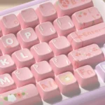 Exquisite Lily Valley MDA PBT keycap set, featuring delicate white lilies from various artistic angles for elegant keyboards.