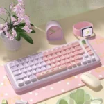Exquisite Lily Valley keycaps set: MDA PBT set featuring delicate white lily of the valley flowers on a tranquil background, perfect for elegant keyboard.