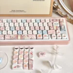 Little Lamb MOA Keycap Set: charming little lamb, sweet dessert, and line art designs. Showcases delightful MOA profile from multiple angles.