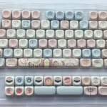 Little Lamb Cute MOA Keycaps set. Whimsical animal and dessert designs on charming MOA profile keycaps, showing delightful, playful aesthetics from various angles.