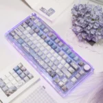 Lost Garden Keycaps set, viewed from multiple angles, revealing its exquisite botanical design, ethereal flora, and the enchanted, dreamlike ambiance.