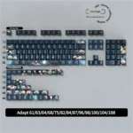 Detailed view of Moonlit Lotus Pond PBT dye-sub keycaps set, showcasing the artistic moonlit design, delicate flowers, and tranquil water aesthetics.