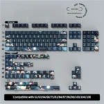 158-key Artistic PBT Dye-Sub Moonlit Lotus Pond Keycaps Set: serene moonlit pond with delicate flowers, reflecting calming Chinese aesthetics.