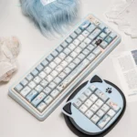 Exclusive Love Deepspace Zayne Winter keycaps set, detailed view. Showcases serene icy blue and white artistic design, embodying Zayne's elegance.