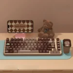 Adorable Lucky Bear PBT Gradient Keycaps Set featuring a charming brown color scheme, perfect for adding whimsical charm to your keyboard setup.
