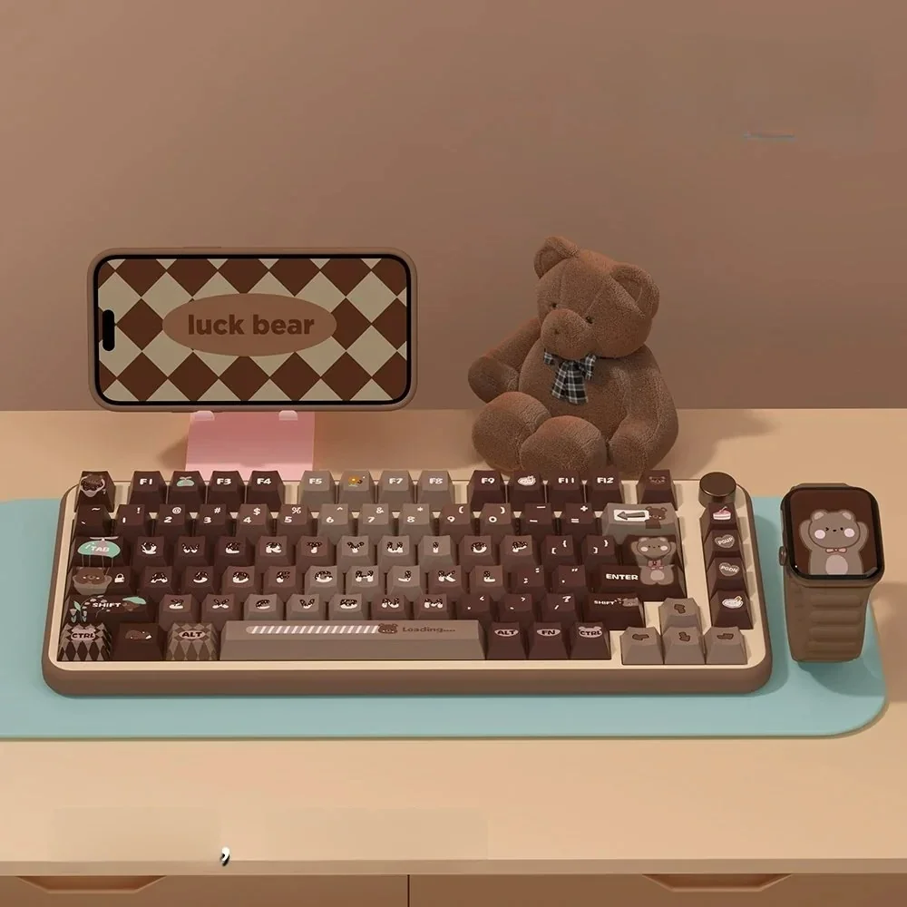 Adorable Lucky Bear PBT Gradient Keycaps Set featuring a charming brown color scheme, perfect for adding whimsical charm to your keyboard setup.