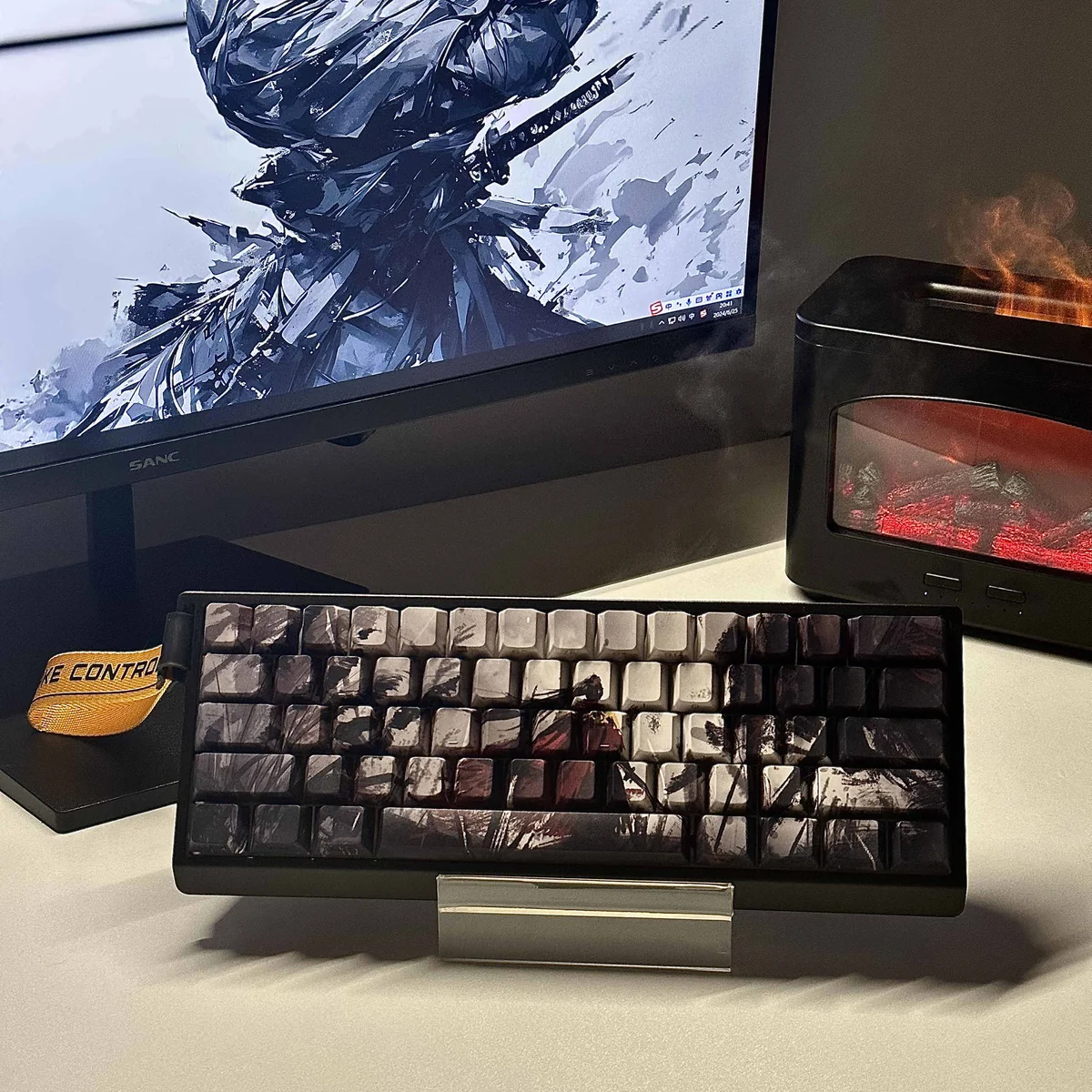 Exquisite Man Jiang Hong PBT Dye-Sub Keycaps Set, showcasing deep red hues, traditional Chinese artistry, and minimalist legends for a premium keyboard.