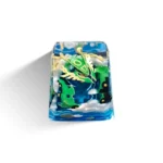 Legendary Mega Rayquaza handcrafted artisan keycap, vibrantly detailed, capturing its awe-inspiring power and mystique. A premium collectible.