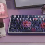 Monet Keycaps PBT dye-sublimation set. Various angles highlight vibrant Impressionist artwork with serene brushstrokes, a desktop masterpiece.