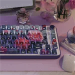 Monet Keycaps Set: Vibrant PBT dye-sublimation art. Serene Monet landscapes, artistic brushstrokes, shown from various angles.