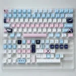 Elegant Moonlit Rose PBT dye-sub keycaps in Cherry profile, showcasing delicate rose motifs under a gentle moonlit glow, ideal for mechanical keyboards.