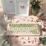 Exquisite Mucha Garden Keycaps Set, displaying stunning Art Nouveau floral elegance and ethereal garden motifs for a unique keyboard.