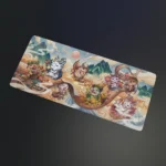Mythical Monster scroll desk mat close-up, revealing intricate details of a Chinese mythical beast in ancient scroll art, an exquisite portal to your desk.
