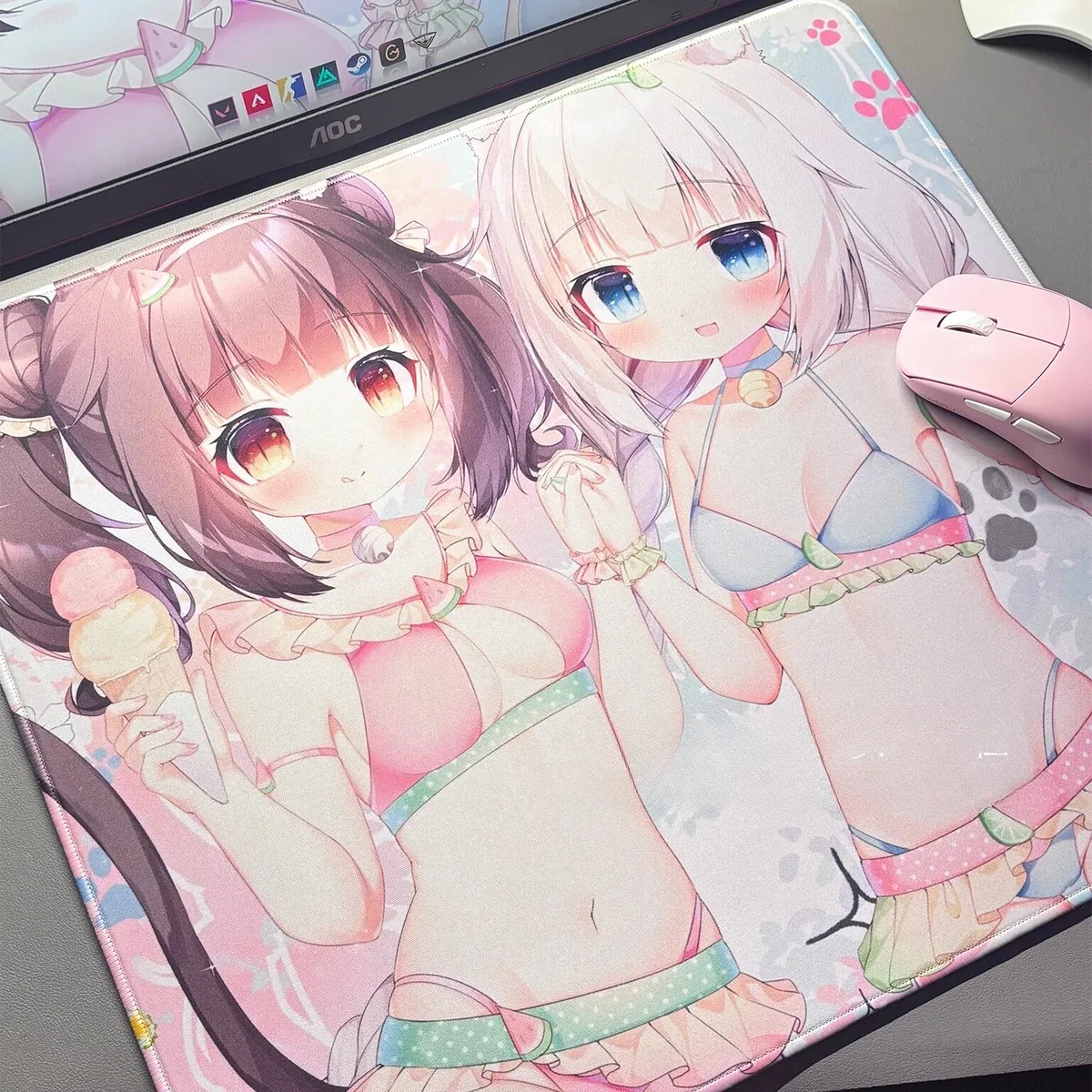 Exclusive Nekopara Characters gaming mousepad, showcasing vibrant catgirl characters in a joyful summer scene. Playful and optimized.