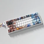 Artistic gallery of Nezha Mythical PBT backlit side-engraved keycaps set, revealing vibrant Chinese mythological designs and glowing legends from diverse design.