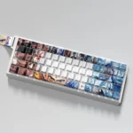 Nezha Mythical PBT backlit side-engraved keycaps set. Vibrant Chinese art, dynamic character motifs, and side-glowing legends from various artistic angles.