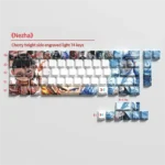 Nezha Mythical PBT backlit side-engraved keycaps set with vibrant Chinese mythological art, dynamic character motifs, and glowing side legends.