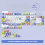 Ocean themed PBT dye-sub keycaps set in tranquil blue and white. Marine motifs and wave patterns create an immersive, artistic aesthetic.