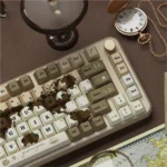 Old World keycaps PBT dye-sub set, featuring nostalgic vintage explorer motifs and weathered map-inspired antique aesthetics.