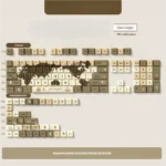 Angled view of Old World keycaps set, showcasing vintage map designs and explorer motifs. A premium PBT dye-sub set with nostalgic antique aesthetics.