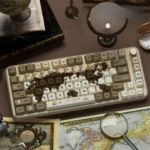 Premium Old World keycaps set, featuring vintage map-inspired designs and intricate explorer motifs on durable PBT dye-sub caps, evoking nostalgic touch.