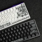 Artistic Paisley PBT Dye-Sub Keycap Set, shown from an elevated angle, highlighting intricate bohemian patterns and rich, vintage textures.