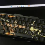 Zeus Side-Engraved Backlit PBT Keycaps set, sleek black design. Multiple views highlight subtle side-lit legends, perfect for premium mechanical keyboard.