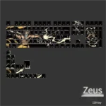 Multiple angles of the premium Zeus side-engraved backlit PBT keycaps set, featuring sleek black design and subtle side-lit legends for mechanical keyboard.