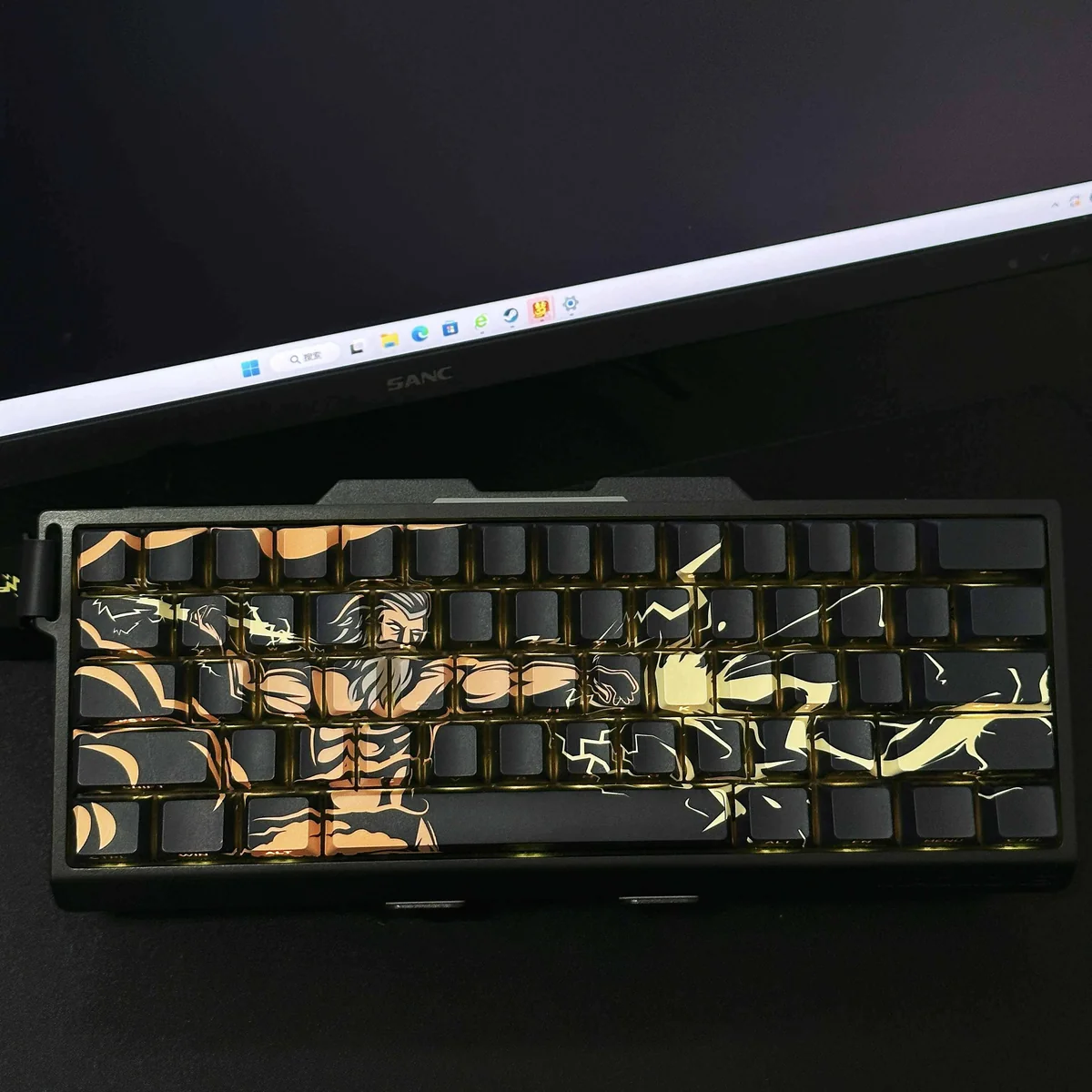 Sleek black Zeus Side-Engraved Backlit PBT Keycaps Set, highlighting premium PBT backlit keycaps with subtle side-lit legends for mechanical keyboard.